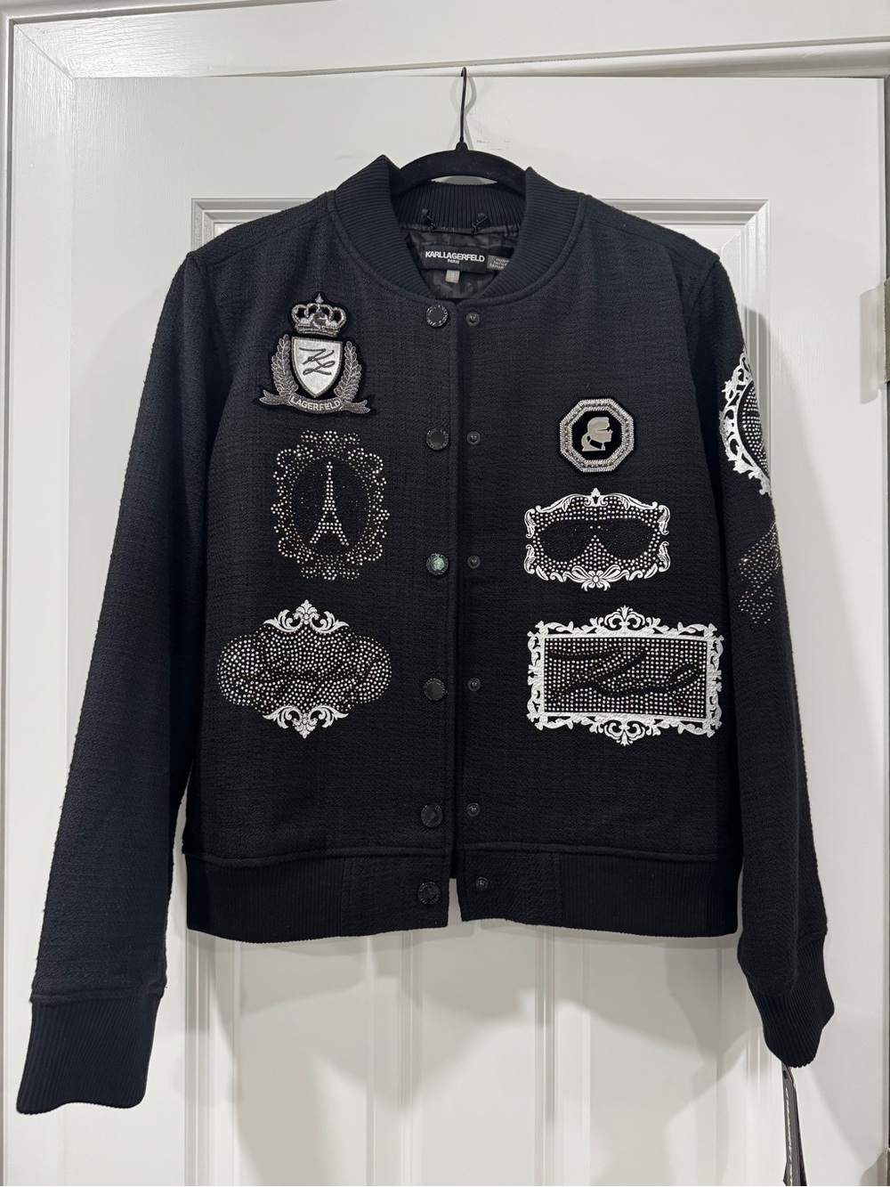Karl Lagerfeld Black Embellished Bomber Jacket